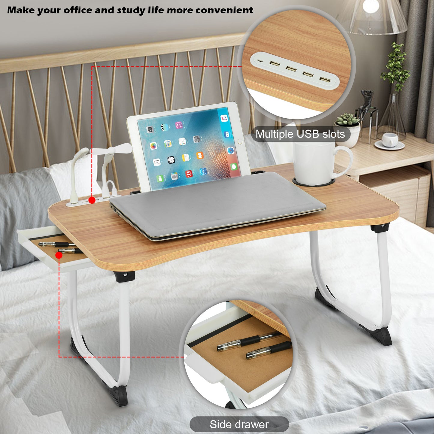 Foldable Laptop Table - Portable Bed Tray. - Home2luxury