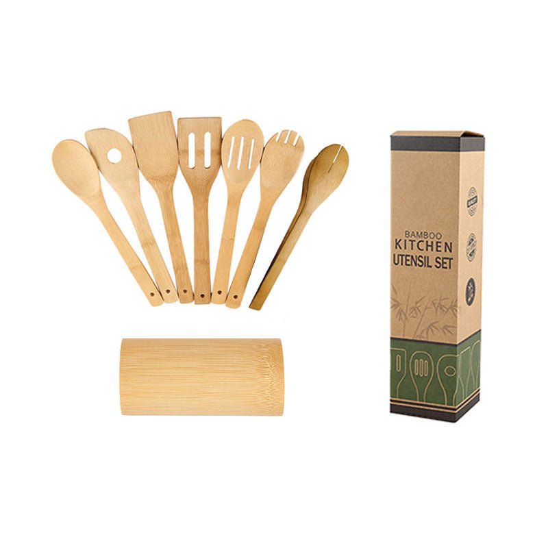 Eco-Friendly Bamboo Spatula Set - with Holder - Home2luxury 