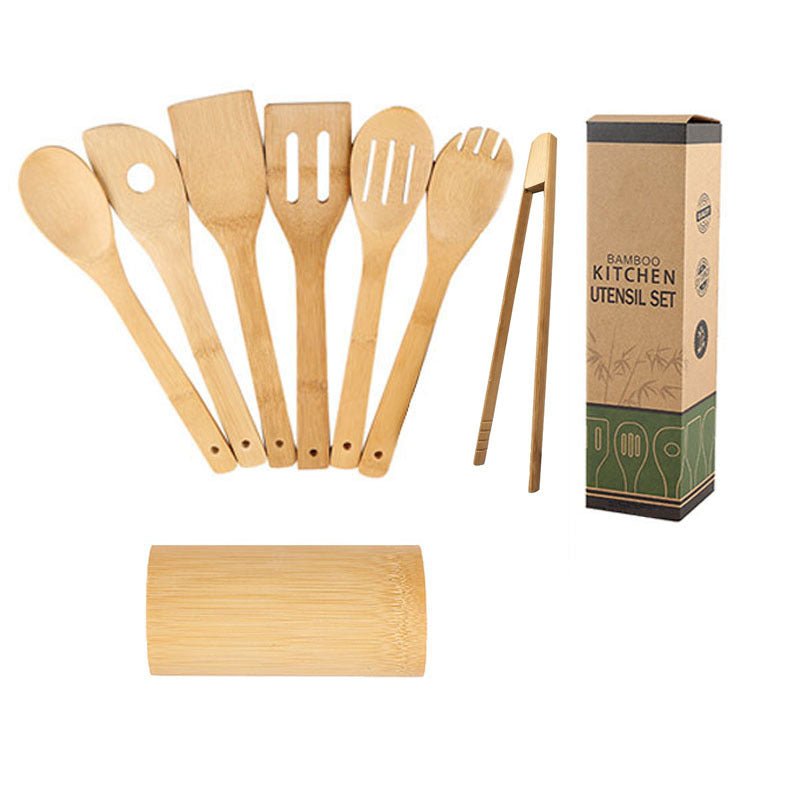 Eco-Friendly Bamboo Spatula Set - with Holder - Home2luxury 